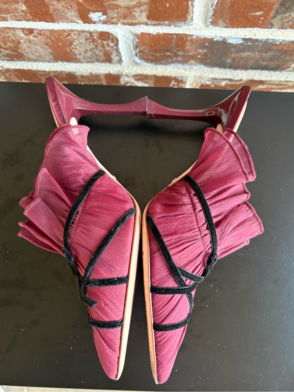 Antonio Melani x Nicola Bathie Sophia Chiffon Velvet Bow Dress Mules Size 9 - Picture 10 of 14